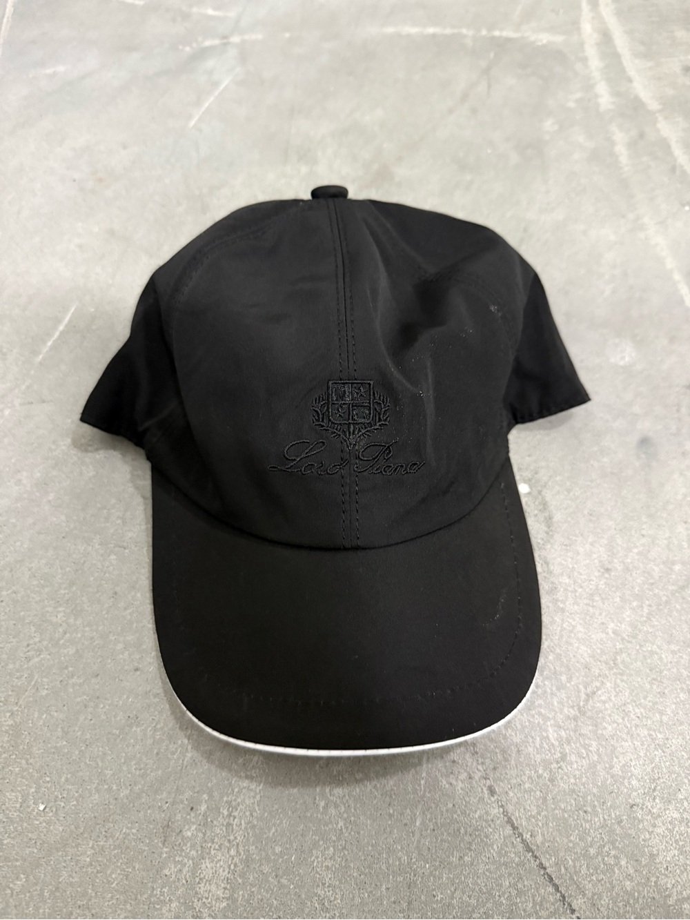 Loro Piana Black Hat with White Brim and Brown Trim